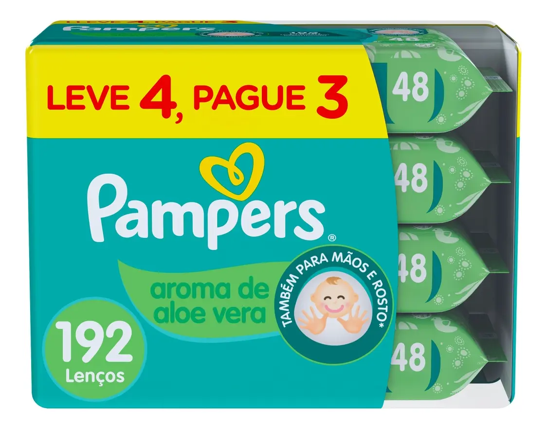 Lenços Umedecidos Pampers Aloe Vera 192 Unidades